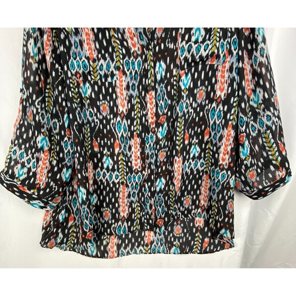 NWT Sami & Jo Blouse Womens 3X Multicolor Ikat Print Button Up Top Southwestern - Picture 3 of 11